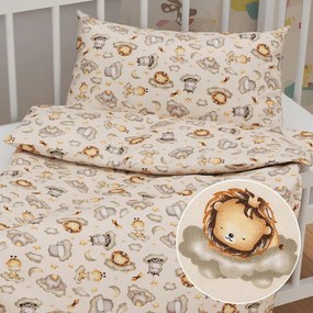 Biante Detské bavlnené posteľné obliečky do postieľky Sandra SA-534 Africké zvieratká na obláčikoch na sivobéžovom Do postieľky 90x130 a 40x60 cm