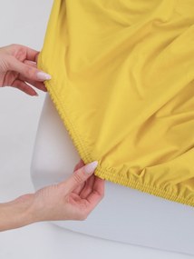 Jersey plachta s elastanom Deluxe 90 × 200 cm – horčicová