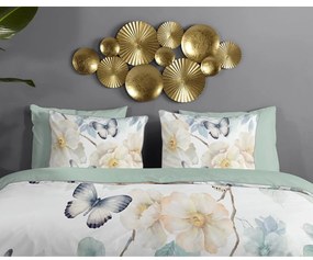 Biele/zelené obliečky na jednolôžko/predĺžené z bavlneného saténu 140x220 cm Adiwanya – Descanso