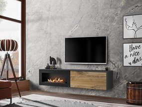 Tv stolík/skrinka Dalton (antracit + dub flagstaff) (s bio krbom). Akcia -20%. Vlastná spoľahlivá doprava až k Vám domov. 1097690