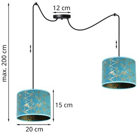 Závesné svietidlo Werona spider, 2x modré textilné tienidlo so vzorom, (výber z 2 farieb konštrukcie), g