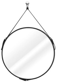 Čierne okrúhle zrkadlo s koženou rukoväťou ESHA Priemer zrkadla: 40 cm