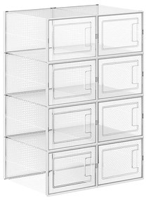 Box na topánky, sada 8ks, priehľadný, biela farba, 18,5x25x35 cm