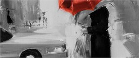 Obraz - Zamilovaný pár pod dáždnikom, červený (120x50 cm)