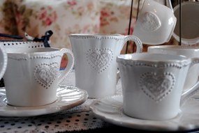 Keramická šálka s tanierikom so srdiečkom Heart - 12*9*7 cm / Ø 15*2 cm / 220 ml