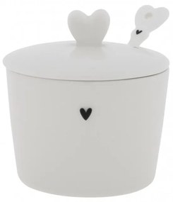 Sugar Bowl White/Sm heart&amp;Spoon in black 7x85x7cm