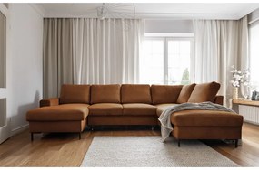 Oranžovohnedá menčestrová rozkladacia rohová pohovka (pravý roh) Lofty Lilly – Miuform