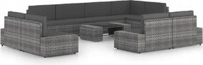 vidaXL 10-dielna záhradná sedacia súprava s podložkami polyratan sivá