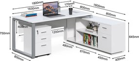 Kancelársky stôl s kontajnerom a komodou Houseland Prime Home 03 180 cm biely