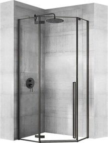 Päťuholníkový sprchovací kút REA DIAMOND 80x80 cm, čierny matný/transparent + vanička Diamond biela