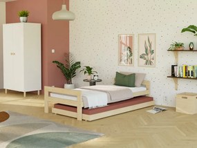 Ružová rastúca drevená jednolôžková posteľ SWITCH 2v1 90x200 cm s čelami a prístelkou