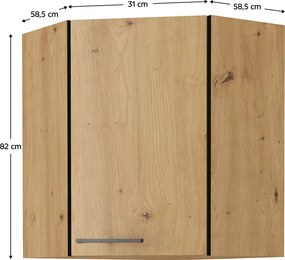 Rohová horná kuchynská skrinka Meriel 60/60 GN-72 1F (čierna + dub artisan). Vlastná spoľahlivá doprava až k Vám domov. 1033986