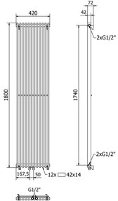 Mexen Kansas, vykurovacie teleso 1800 x 420 mm, 975 W, čierna, W204-1800-420-00-70