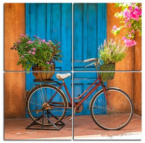 Obraz na plátne - Pristavený bicykel s kvetmi - štvorec 374D (60x60 cm)