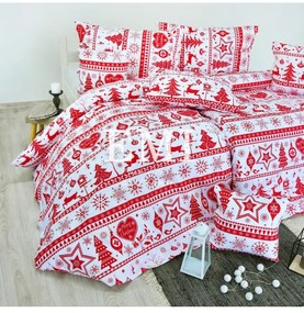 Vianočné bavlnené obliečky Eleonora červené EMI, Predĺžený set jednolôžko obsahuje 1x 140x220 + 1x 70x90