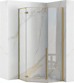 Päťuholníkový sprchovací kút REA DIAMOND 90x90 cm, zlatý/transparent + vanička Diamond biela