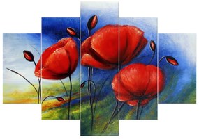 Gario Ručne maľovaný obraz Veselé maky - 5 dielny Rozmery: 150 x 105 cm