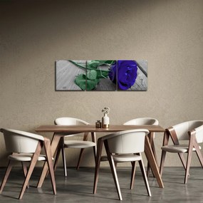 Obraz - Modrá ruža so zelenou stonkou (s hodinami) (90x30 cm)