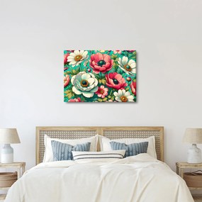 Obraz - Kvety na modrom pozadí (70x50 cm)