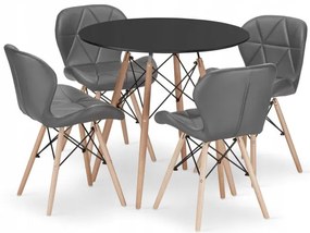 Jedálenský stôl TODI čierny 80 cm so štyrmi stoličkami LAGO sivé, ekokoža