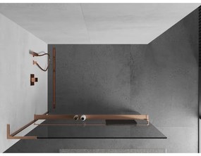 Mexen Kioto+ L, sprchová zástena Walk-In s poličkou a vešiakom 55 x 200 cm, 8mm číre sklo, medený matný profil, 800-055-123-65-00