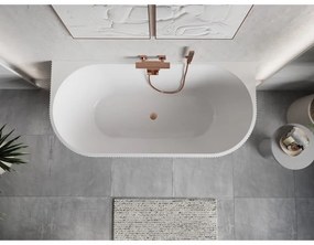 Mexen Oris, voľne stojaca ryhovaná vaňa 150 x 75 cm, biela-šedá, medený matný prepad, 52871507562-65