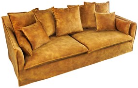 Trojmiestna pohovka HEAVEN 200 cm so zamatovým okrovým čalúnením