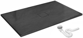 Rea Black Stone, sprchová vanička z minerálneho kameňa 120x80x3,5 cm + sifón, čierna, REA-K9602