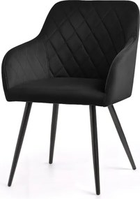 Sada šiestich jedálenských stoličiek VELTO zamatové, čierne / čierne nohy (6 ks)