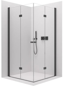 Cerano Volpe Duo, sprchovací kút so skladacími dverami 100(dvere) x 100(dvere), 6mm číre sklo, čierny profil, CER-CER-427387