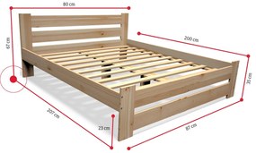 Posteľ z masívu ŠTUDY + rošt ZADARMO + penový matrac DE LUX 14 cm, 80x200cm, prírodný/nelak