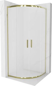 Mexen Rio, štvrťkruhový sprchovací kút s posuvnými dverami 80(dvere) x 80(dvere) x 190 cm, 6mm sklo námraza, zlatý lesklý profil, 863-080-080-50-30