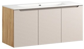 Závěsná skříňka Luxor Beige Sky se zápustným umyvadlem 120 cm béžová/dub olejovaný