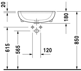 Duravit D-Code - Polozápustné umývadlo, 1 otvor pre armatúru prepichnutý, 55 x 44 mm, biele 0339550000