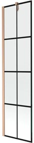 Mexen Next, 1-krídlová vaňová zástena 50 x 150 cm, 6mm číre sklo - čierny vzor, medená matná, 895-050-000-00-70-77
