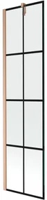 Mexen Next, 1-krídlová vaňová zástena 50 x 150 cm, 6mm číre sklo - čierny vzor, medená matná, 895-050-000-00-70-77