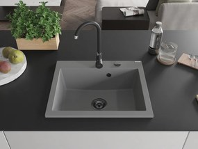 Mexen Elix, 1-komorový granitový drez 600 x 500 mm, sivý, čierny sifón - 6525601005-71-B