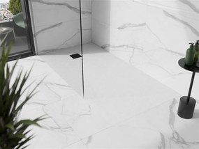 Mexen Stone+, obdĺžniková vanička z minerálneho kompozitu 180 x 100 cm, biela, čierna krytka, 44101018-B