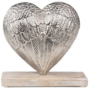 Dekorácia strieborné antik kovové srdce na drevenom podstavci - 13*5*13cm