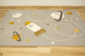 Detský koberec Kids 534547/89945 Mouse, sivý/horčicový, vesmír