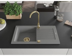 Mexen Pablo, granitový drez 752x436x161 mm, 1-komorový, šedá so zlatým sifónom, 6510751010-71-G
