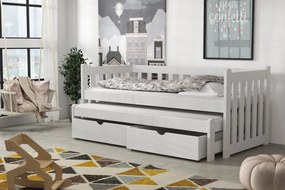 Detská posteľ z masívu borovice KRYŠPÍN s prístelkou a šuplíky - 200x90 cm - BIELA