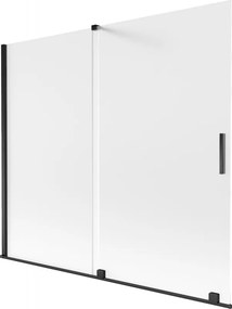 Mexen Velar, 2-krídlová posuvná vaňová zástena 180 x 150 cm, 8mm sklo námraza, čierna matná, 896-180-000-31-70