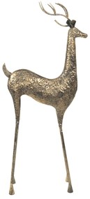 Zlatá kovová dekoratívne úzka soška jeleňa s patinou - 55 * 21 * 132 cm