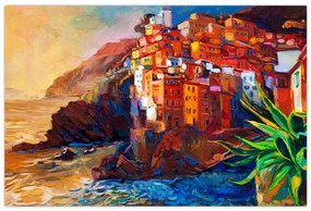 Obraz - Dedina na pobreží Cinque Terre, Talianska riviéra, moderný impresionizmus (90x60 cm)