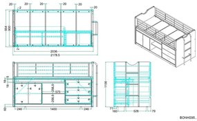 Bielo-sivá vyvýšená detská posteľ s úložným priestorom s roštom 90x200 cm Bonny – Vipack
