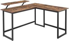 VASAGLE Rohový PC stôl industriálny s policou 140 x 130 x 76 cm