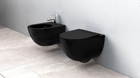 Rea Carlo Mini, závesná WC misa 495x370x355 mm + toaletné WC sedadlo, čierna matná, REA-C8489