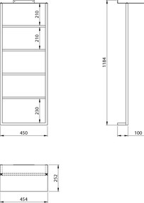 Sapho Sapho, SKA nástenný držiak uterákov s policou 454x1184x252mm, čierna mat, SKA701