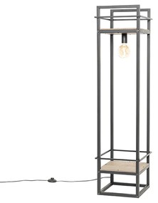Priemyselná stojaca lampa čierna s drevenými prvkami - Cage Rack